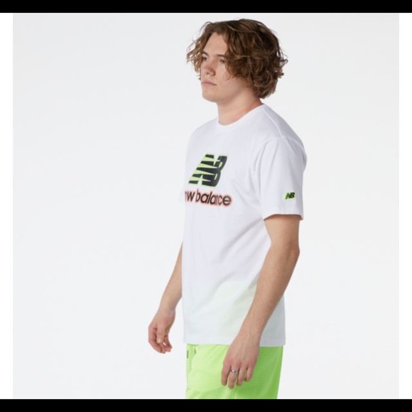 NWT Men’s X-Small New Balance Athletics Psych Varsity Tee In White/Black/Green - Picture 3 of 15